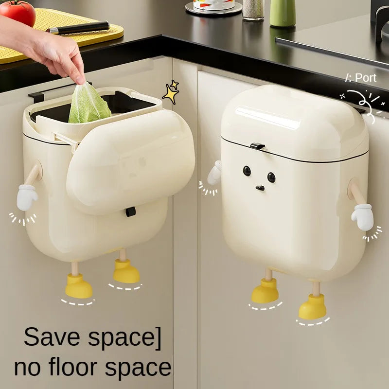 9L/12L DIY Cream-Colored Wall-Mounted Kitchen Trash Can with Lid for Food Waste and Bathroom No Bending High Appearance Level