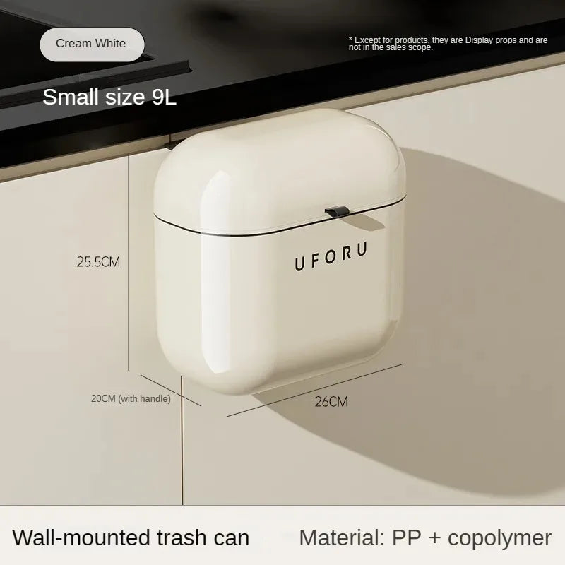 New 9L/12L DIY Cream-Colored Wall-Mounted Kitchen Bedroom Trash Can Waterproof Garbage Bin with Lid Cute Large Capacity Cans