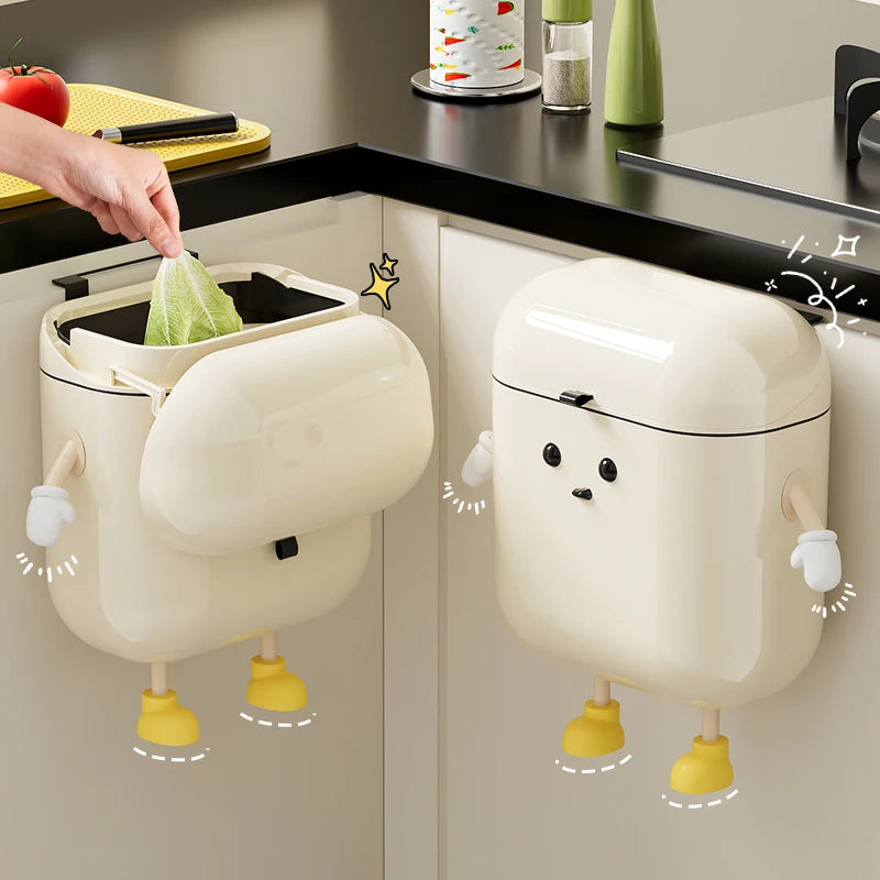 9L/12L DIY Cream-Colored Wall-Mounted Kitchen Trash Can with Lid for Food Waste and Bathroom No Bending High Appearance Level