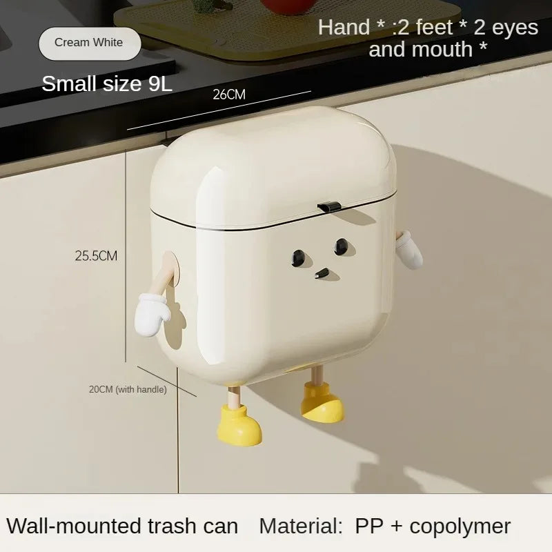 New 9L/12L DIY Cream-Colored Wall-Mounted Kitchen Bedroom Trash Can Waterproof Garbage Bin with Lid Cute Large Capacity Cans