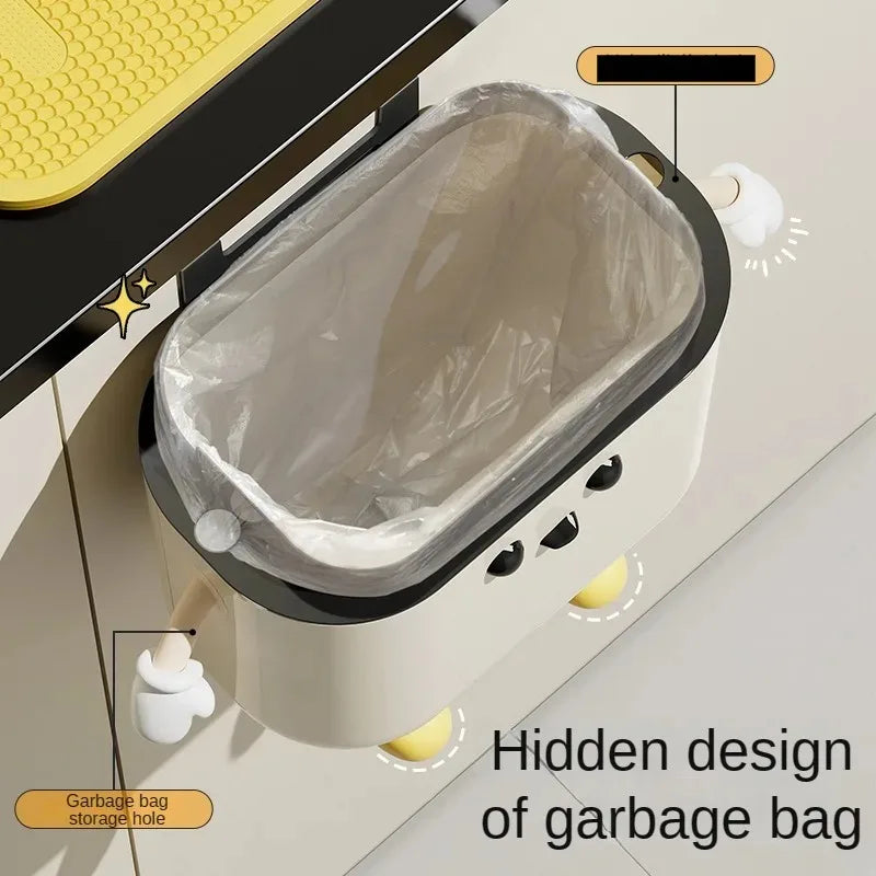 New 9L/12L DIY Cream-Colored Wall-Mounted Kitchen Bedroom Trash Can Waterproof Garbage Bin with Lid Cute Large Capacity Cans